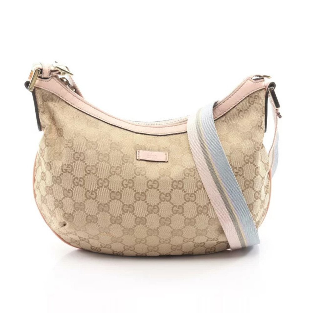 Gucci GG Canvas Shoulder Bag Leather Beige Cream Pink Multicolor